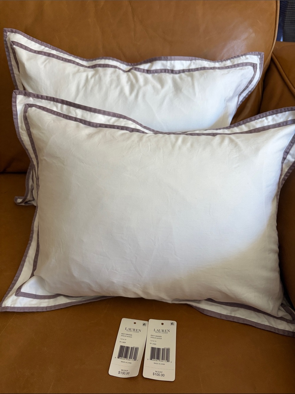 2 RALPH LAUREN HOME Spencer Sateen Border 12x16 Waterfowl Feathers Accent Pillow